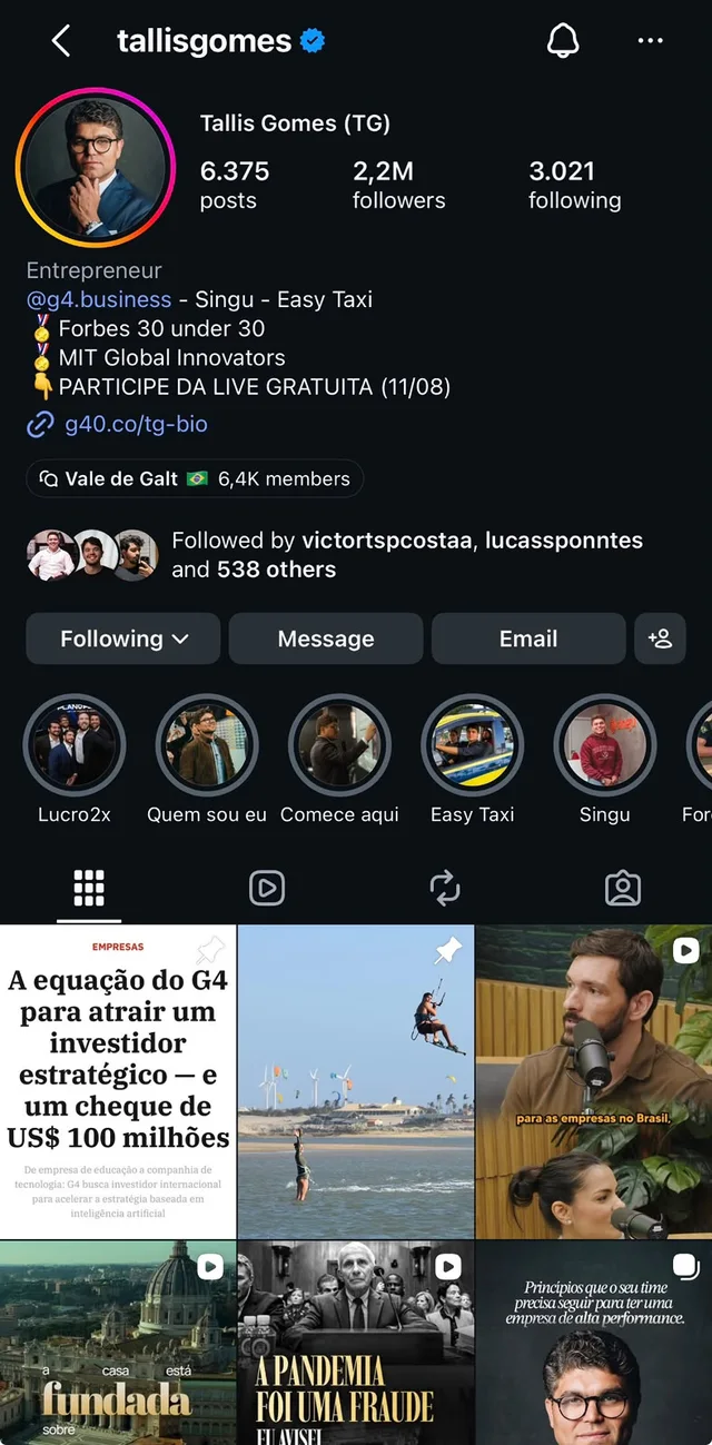Print do perfil @tallisgomes no Instagram, 2,2M de seguidores